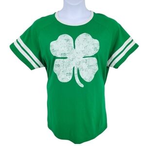 Celebrate! St Patricks Day Womens Green and White Faded 4 Leaf Clover Top SizeXL